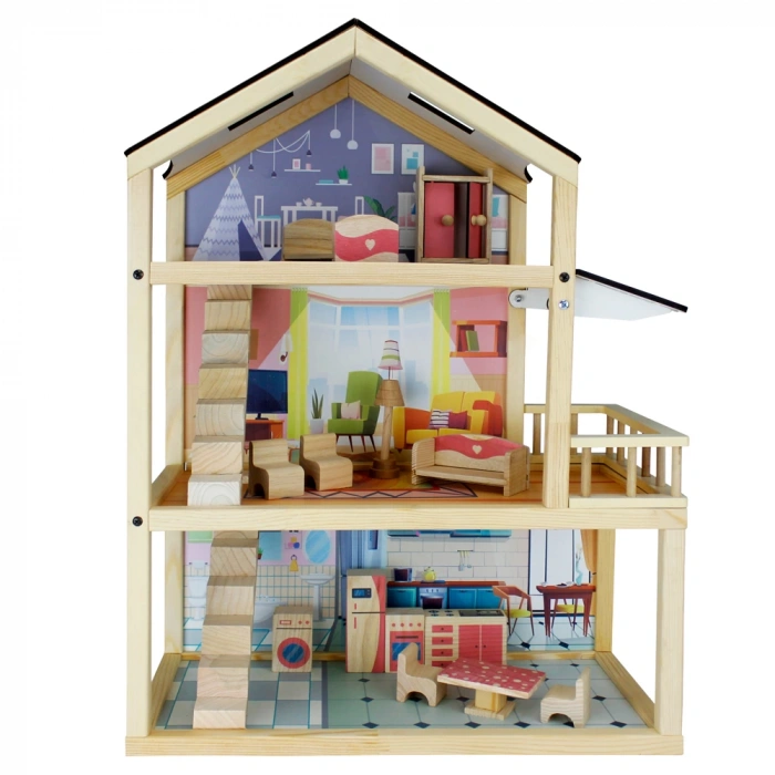 Doğal Ahşap Oyun Evi - Ahşap Tatil Evi - Merdivenli Oyun Evi - Ahşap Ev - Ahşap Oyun Evi