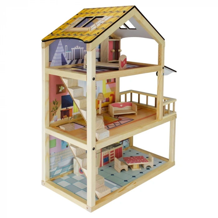 Doğal Ahşap Oyun Evi - Ahşap Tatil Evi - Merdivenli Oyun Evi - Ahşap Ev - Ahşap Oyun Evi