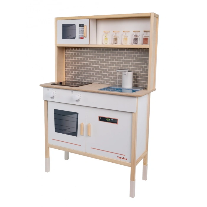 Dolaplı Musluktan Su Akan Işıklı Ahşap Mutfak - Ahşap Çocuk Mutfağı ve Buzdolabı - Ledli Mutfak Seti Buzdolaplı Su Akıtan Mutfak - Beyaz