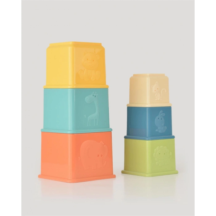 Eğitici Kare Renkli Kaplar - Üst Üste Dizme Oyunu - Kırılmaz Oyuncak - Kırılmaz Bebek Oyuncak - Kutu Dizme Oyunu