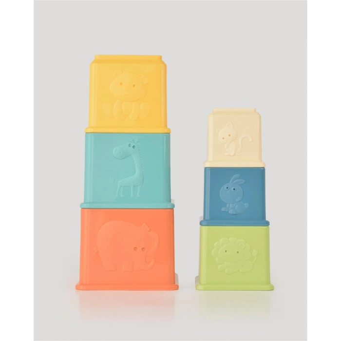 Eğitici Kare Renkli Kaplar - Üst Üste Dizme Oyunu - Kırılmaz Oyuncak - Kırılmaz Bebek Oyuncak - Kutu Dizme Oyunu