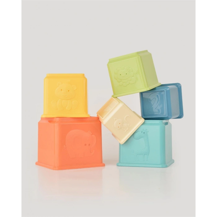 Eğitici Kare Renkli Kaplar - Üst Üste Dizme Oyunu - Kırılmaz Oyuncak - Kırılmaz Bebek Oyuncak - Kutu Dizme Oyunu