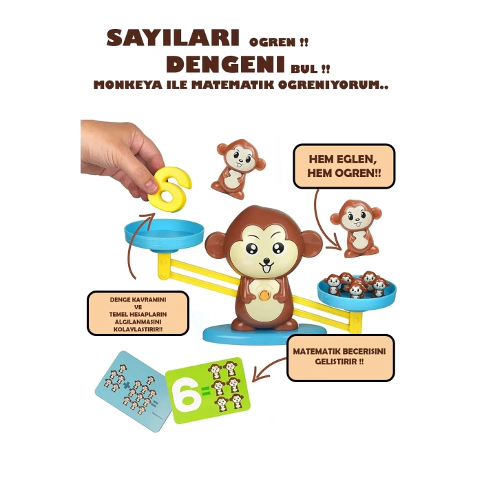 Eğitici Maymun Denge Oyunu - İşlem Kartlı Matematik Öğretici Oyun Seti - Eğitici Matematik Oyunu - Ağırlık