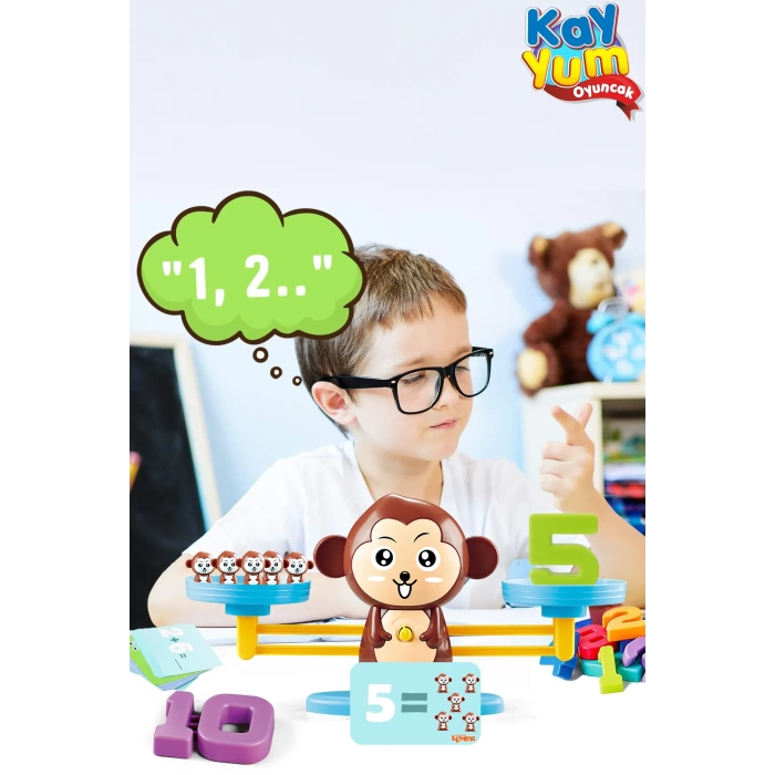 Eğitici Maymun Denge Oyunu - İşlem Kartlı Matematik Öğretici Oyun Seti - Eğitici Matematik Oyunu - Ağırlık