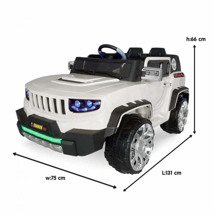 Fenomen Beyaz Uzaktan Kumandalı 4X4 12 Volt Çift Kişilik Akülü Araba - RC Jeep 4x4 Akülü Araba
