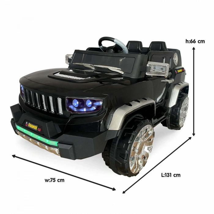 Fenomen Siyah Uzaktan Kumandalı 4X4 12 Volt Çift Kişilik Akülü Araba - RC Jeep 4x4 Akülü Araba