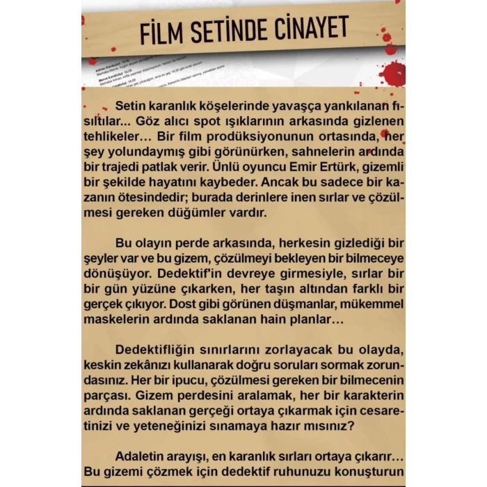Film Setinde Cinayet Dedektif Oyunu - Dava Çözme Oyunu - Suç Çözme Oyunu - Cinayet Oyunu Cinayet Çözme