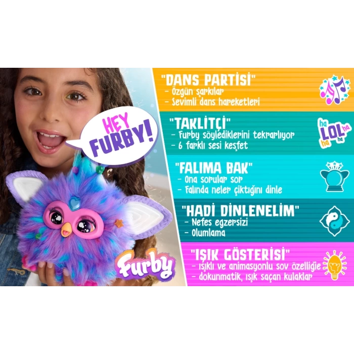 Furby Mor Renkli İnteraktif Pelüş Oyuncak - Furby Peluşu - Furby Oyuncak Peluş - Konuşan Furby Oyuncak