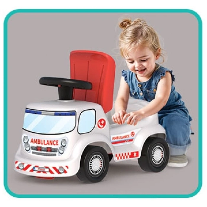 Go Hero Ambulans Arabası - Binmeli Araba İlk Arabam - Çocuk Arabası - İlk Adım Arabası - 4 Teker Araç