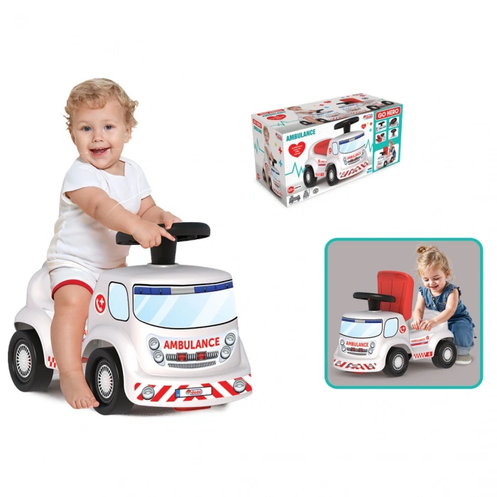 Go Hero Ambulans Arabası - Binmeli Araba İlk Arabam - Çocuk Arabası - İlk Adım Arabası - 4 Teker Araç