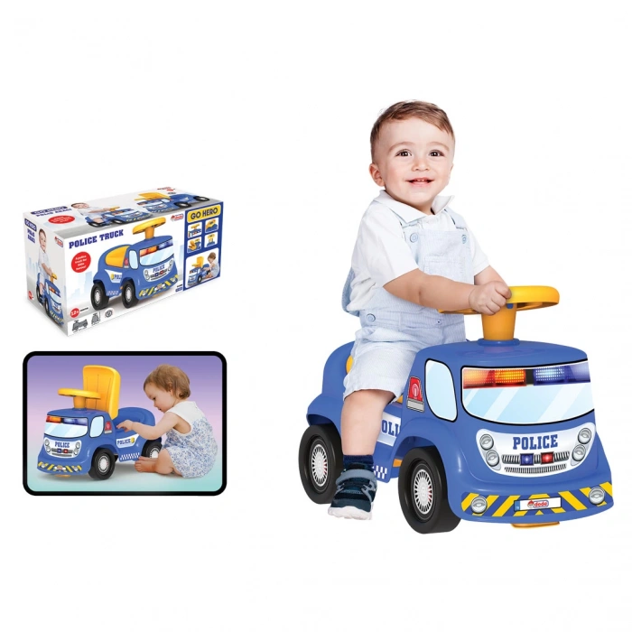Go Hero Polis Arabası - Binmeli Araba İlk Arabam - Çocuk Arabası - İlk Adım Arabası - 4 Teker Araç