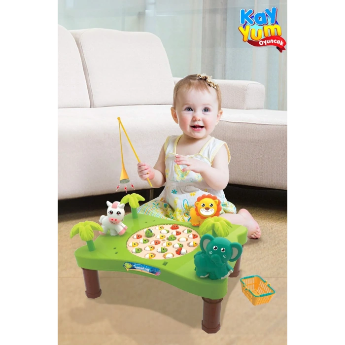 Hayvanat Bahçesi Mıknatıslı Balık Oyunu - Pilli Müzikli Balık Tutma Oyunu - Şarkılı Manyetik Eğitici Balık Yakalama Oyunu