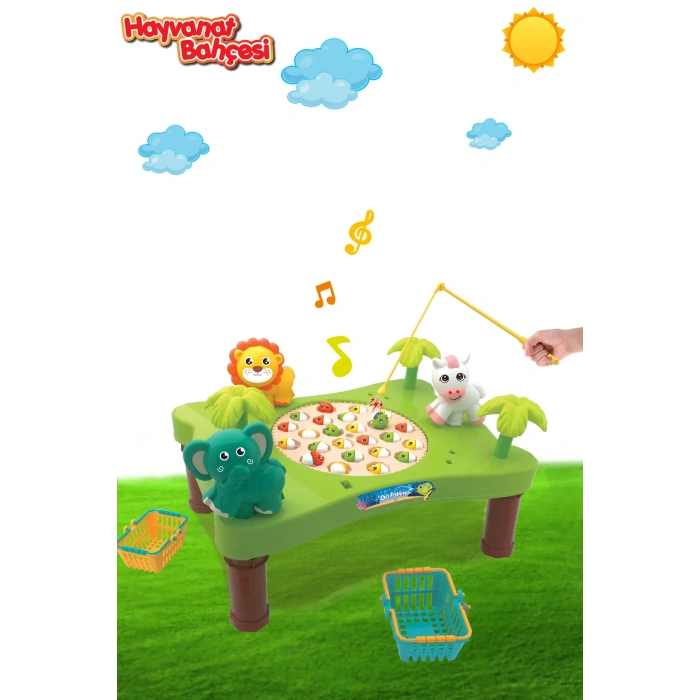 Hayvanat Bahçesi Mıknatıslı Balık Oyunu - Pilli Müzikli Balık Tutma Oyunu - Şarkılı Manyetik Eğitici Balık Yakalama Oyunu
