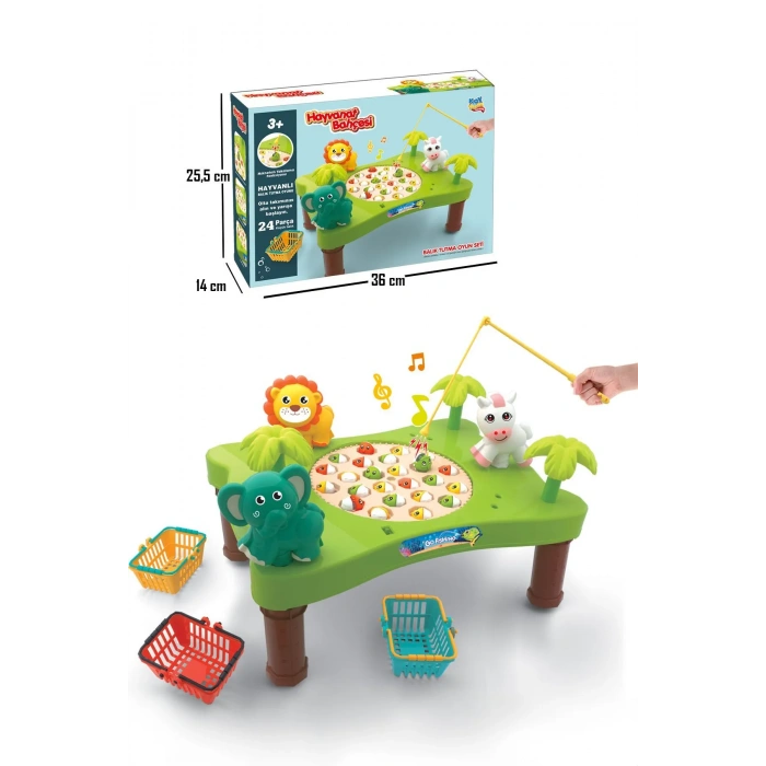 Hayvanat Bahçesi Mıknatıslı Balık Oyunu - Pilli Müzikli Balık Tutma Oyunu - Şarkılı Manyetik Eğitici Balık Yakalama Oyunu