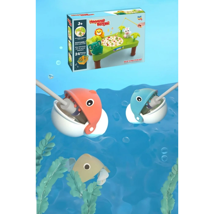 Hayvanat Bahçesi Mıknatıslı Balık Oyunu - Pilli Müzikli Balık Tutma Oyunu - Şarkılı Manyetik Eğitici Balık Yakalama Oyunu