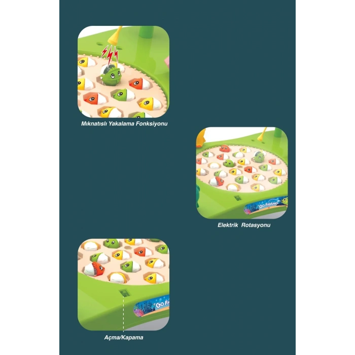 Hayvanat Bahçesi Mıknatıslı Balık Oyunu - Pilli Müzikli Balık Tutma Oyunu - Şarkılı Manyetik Eğitici Balık Yakalama Oyunu