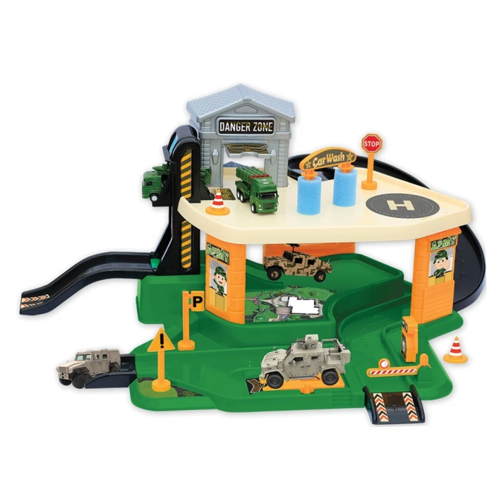 İki Katlı Askeri Garaj Seti - Otopark Seti - Araba Seti - Askeri Oyuncak - İki Katlı Garaj