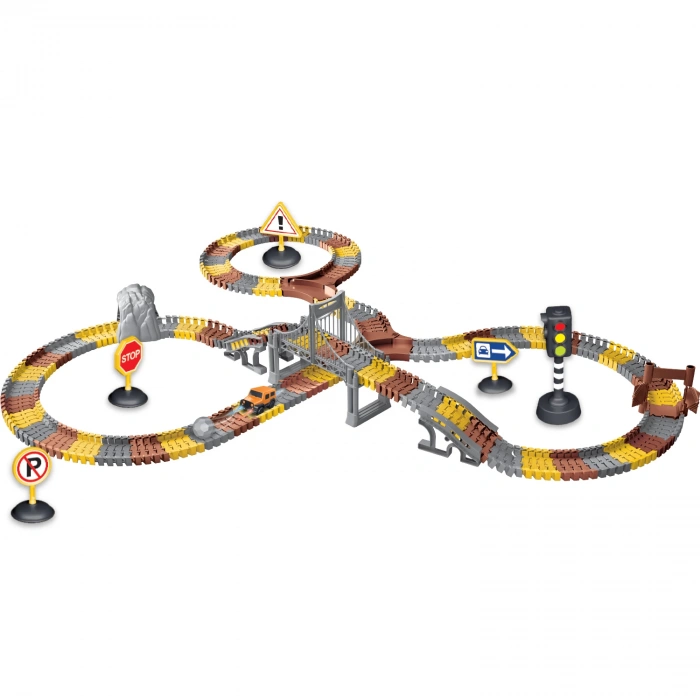 İnşaat Trucks 288 Parça Raylı Pist - Raylı Araç Oyuncak - Tren Oyuncak - Renkli Araç Yolu - İnşaat Seti