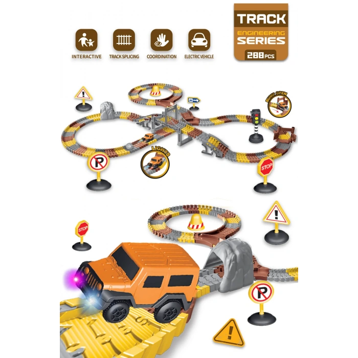 İnşaat Trucks 288 Parça Raylı Pist - Raylı Araç Oyuncak - Tren Oyuncak - Renkli Araç Yolu - İnşaat Seti