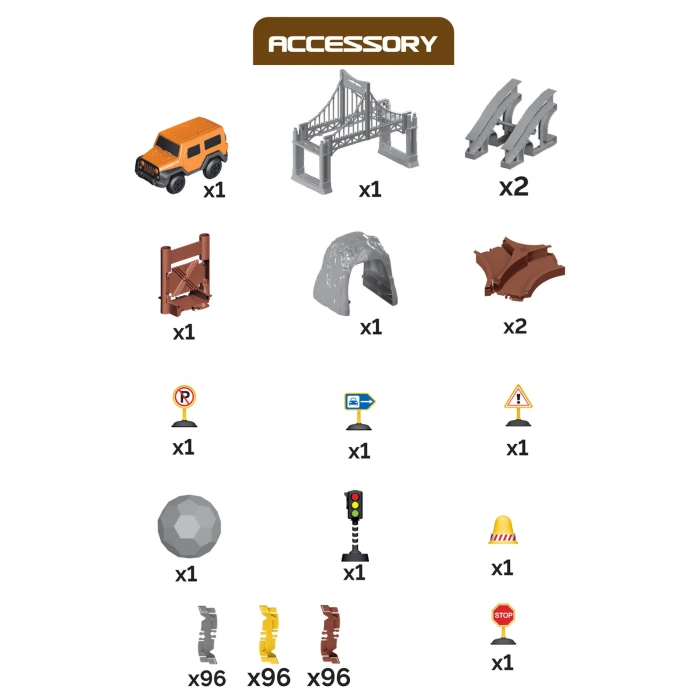 İnşaat Trucks 288 Parça Raylı Pist - Raylı Araç Oyuncak - Tren Oyuncak - Renkli Araç Yolu - İnşaat Seti