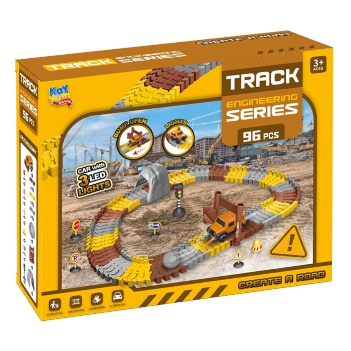 İnşaat Trucks 96 Parça Raylı Pist - Raylı Araç Oyuncak - Tren Oyuncak - Renkli Araç Yolu - İnşaat Seti