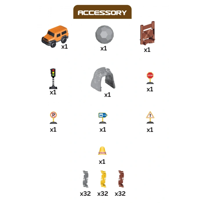 İnşaat Trucks 96 Parça Raylı Pist - Raylı Araç Oyuncak - Tren Oyuncak - Renkli Araç Yolu - İnşaat Seti