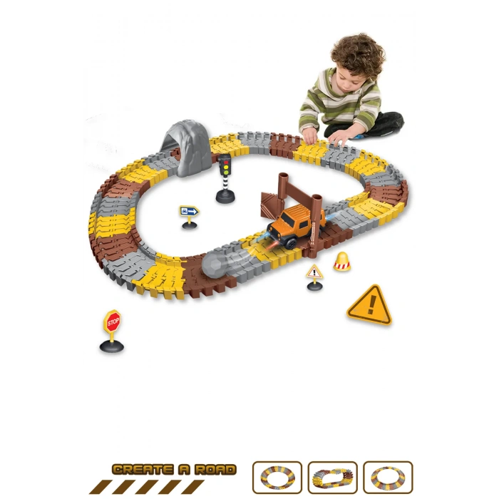 İnşaat Trucks 96 Parça Raylı Pist - Raylı Araç Oyuncak - Tren Oyuncak - Renkli Araç Yolu - İnşaat Seti