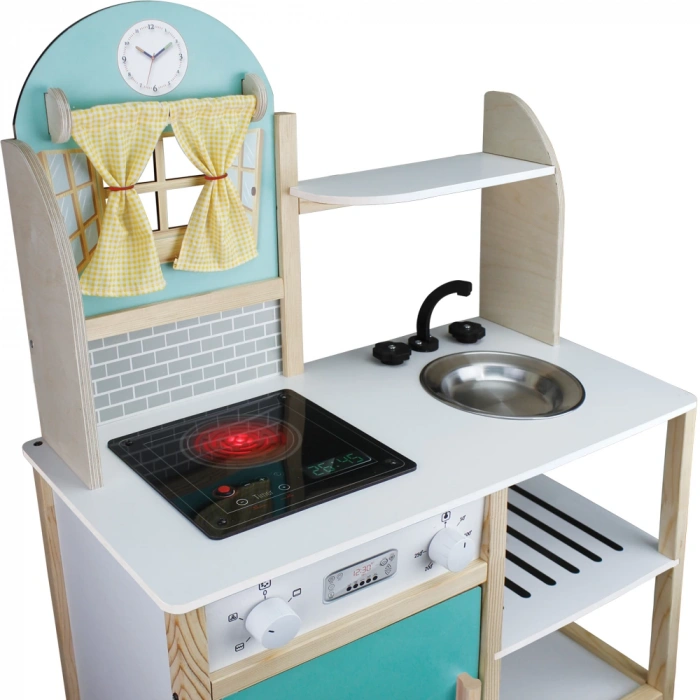 Işıklı Hamarat Ahşap Mutfak - Ahşap Çocuk Mutfağı - Mutfak Seti - Kapaklı Mutfak - Yeşil