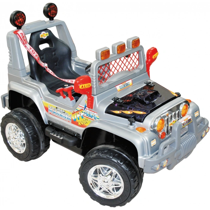 Işıklı Mega Akülü Araba Gri - 12 Volt Tek Kişilik Akülü Araba Akülü JEEP - Mega Off Road Turbo Jeep