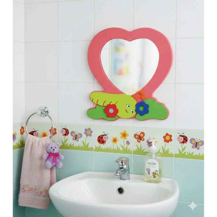 Kalpli Lavabo Aynası - Anaokulu Lavabo Aynası - Ahşap Ayna - Okul İçin Ayna