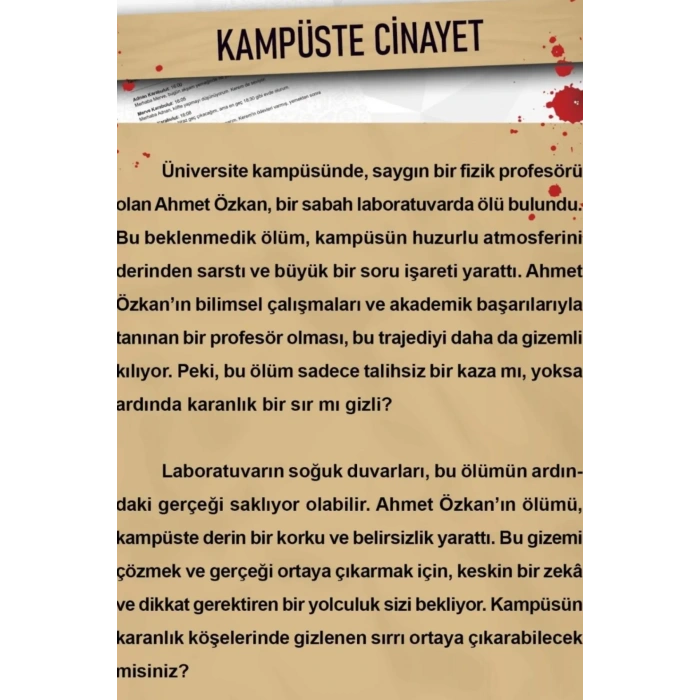 Kampüste Cinayet Dedektif Oyunu - Dava Çözme Oyunu - Suç Çözme Oyunu - Cinayet Oyunu Cinayet Çözme