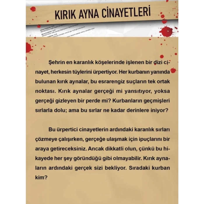 Kırık Ayna Cinayetleri Dedektif Oyunu - Dava Çözme Oyunu - Suç Çözme Oyunu - Cinayet Oyunu Cinayet Çözme