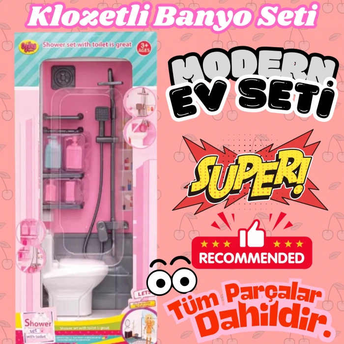 Klozetli Banyo Seti - Modern Banyo Seti - Minyatür Ev Oyuncak Seti - Banyo Oyuncak Seti - Klozet, Şovben Oyuncak