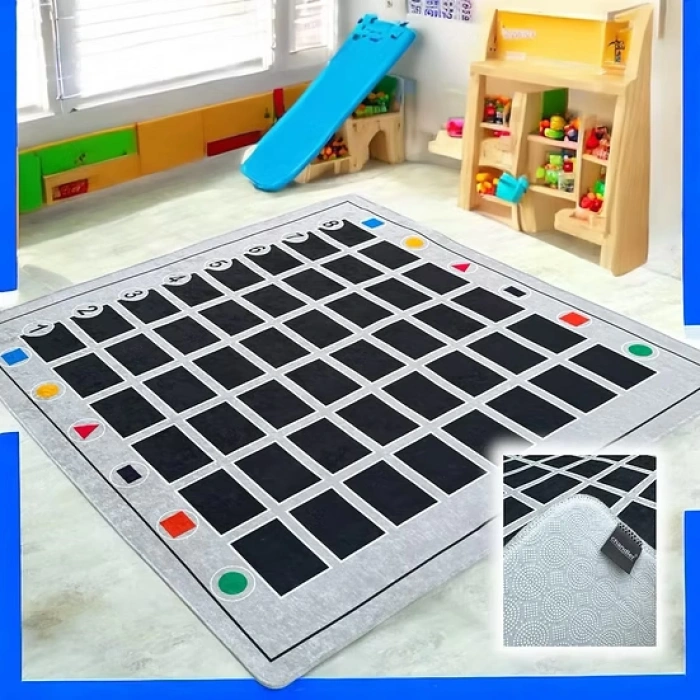 Kodlama Eğitici Çocuk Halısı 200x200 cm. - Kodlama Anaokulu Halısı - Kare Kreş Halısı - Robotik Kodlama Oyun Halısı