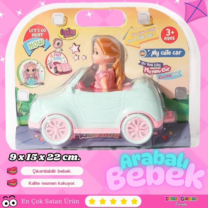 Küçük Barbie Chelsea Bebekli Arabası - Oyuncak Arabalı Bebek - Barbie Arabası - Bebekli Barbie Arabası