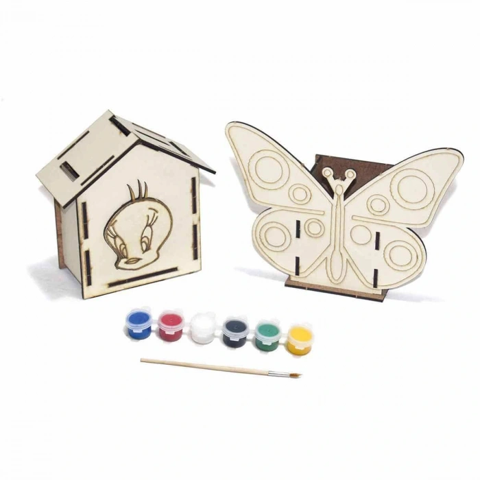 Kumtoys Ahşap Kalemlik ve Kumbara Seti - Sanat Seti - Boyama Setleri - Maket Yapımı