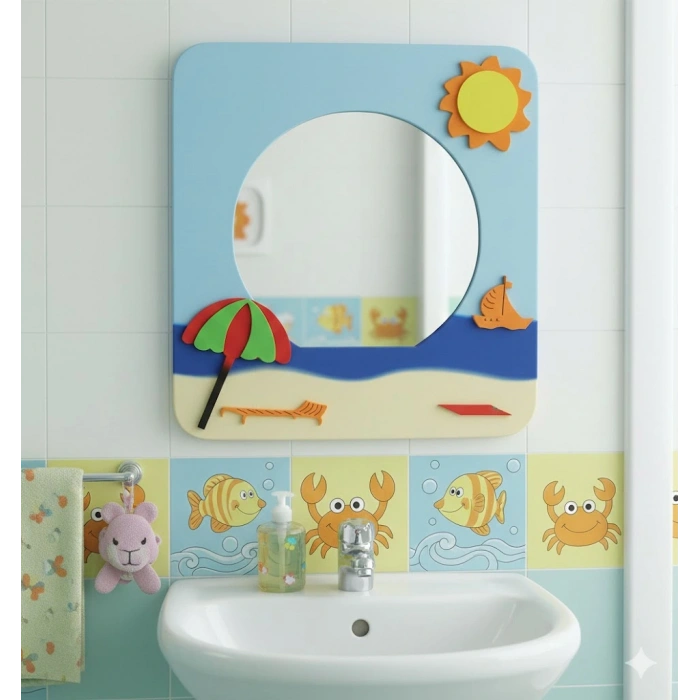Yaz Mevsimi Lavabo Aynası - Anaokulu Lavabo Aynası - Ahşap Ayna - Okul İçin Ayna