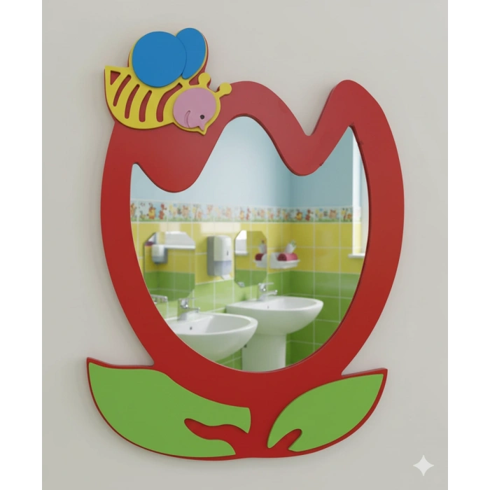 Lale Lavabo Aynası - Anaokulu Lavabo Aynası - Ahşap Ayna - Okul İçin Ayna