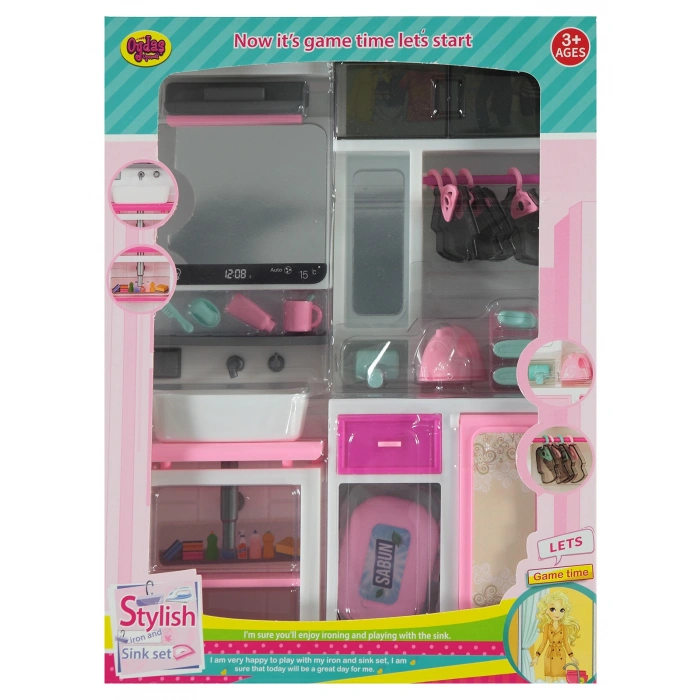 Lavabo ve Ütü Masası Banyo Seti - Modern Banyo Seti - Minyatür Ev Oyuncak Seti - Banyo Oyuncak Seti - Lavabo, Ütü Masası Oyuncak