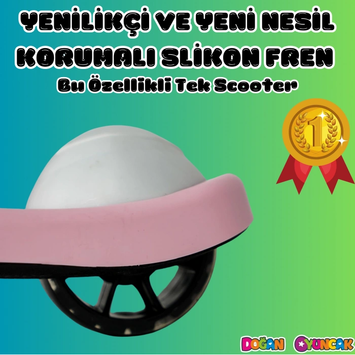 Lupa Katlanabilir Işıklı 3 Tekerlekli Pembe Scooter - Işıklı Scooter - Slikon Teker Scooter - Çocuk Scooter - İttir Git