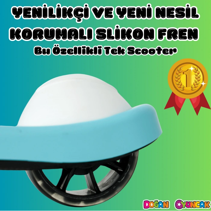 Lupa Katlanabilir Işıklı 3 Tekerlekli Turkuaz Scooter - Işıklı Scooter - Slikon Teker Scooter - Çocuk Scooter - İttir Git