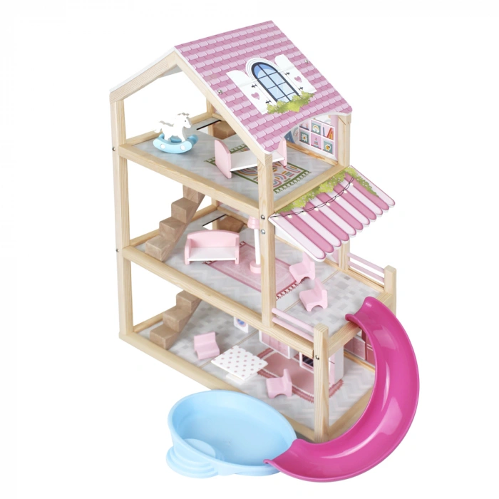 Lüx Ahşap Kaydıraklı Oyun Evi - Ahşap Tatil Evi - Havuzlu Oyun Evi - Ahşap Ev - Ahşap Oyun Evi