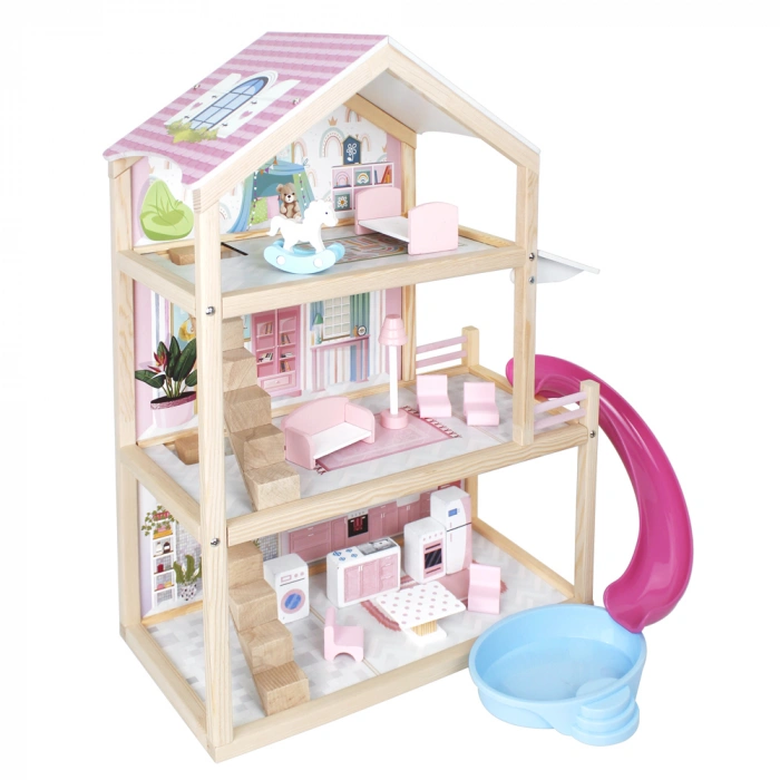 Lüx Ahşap Kaydıraklı Oyun Evi - Ahşap Tatil Evi - Havuzlu Oyun Evi - Ahşap Ev - Ahşap Oyun Evi