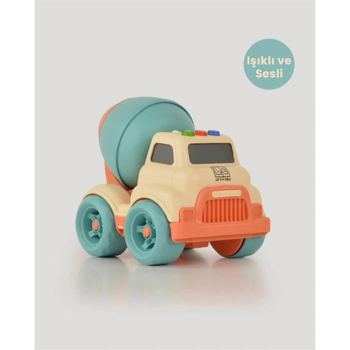 Lüx Bej Sesli Ve Işıklı Minik Mikser - Plastik Mikser - Kırılmaz Oyuncak - Kırılmaz Çimento Mikser - Çimento Arabası
