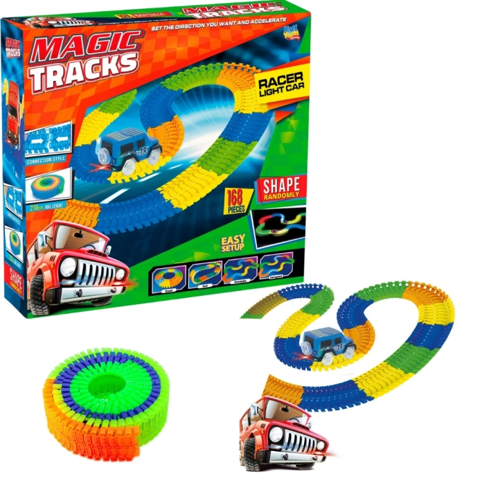 Magic Trucks 168 Parça Raylı Pist - Raylı Araç Oyuncak - Tren Oyuncak - Renkli Araç Yolu - Pist Set