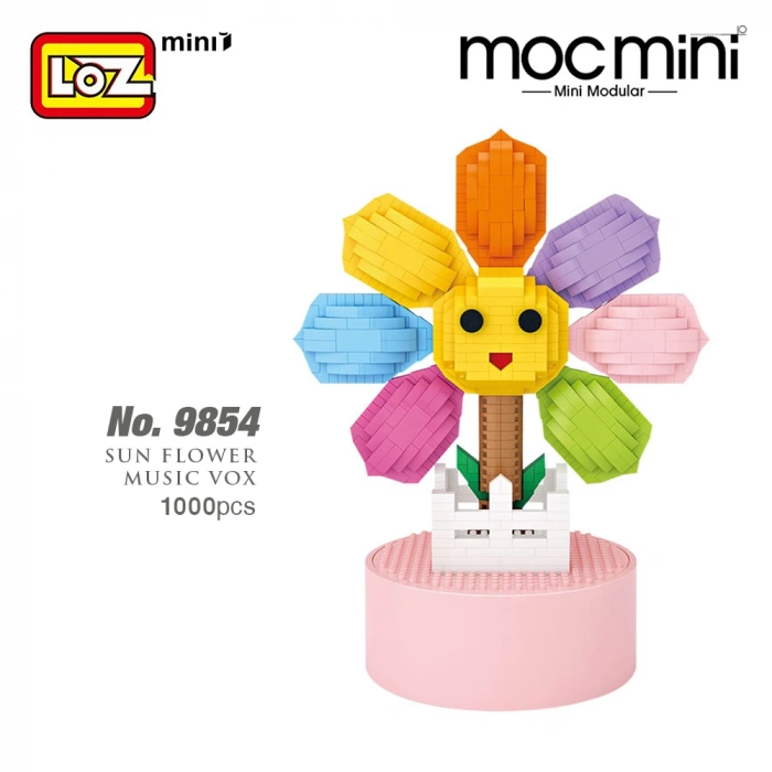 Mikro Blok Saksılı Ayçiçek Müzik Kutusu 1000 Parça - Lego Setleri - Loz Mini Lego - Çiçek Lego - Loz Lego - Mikro Bloklar