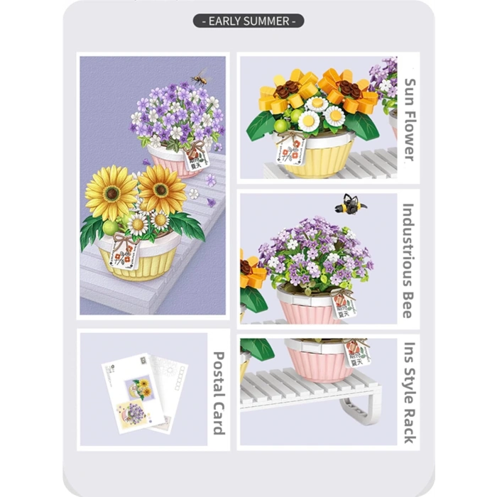 Mikro Blok Saksılı Çiçekler 2 543 Parça - Lego Setleri - Loz Mini Lego - Çiçek Lego - Loz Lego - Mikro Bloklar