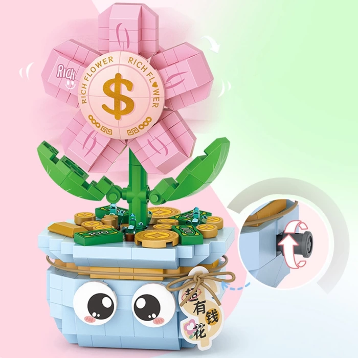 Mikro Blok Saksılı Para Çiçeği 350 Parça - Lego Setleri - Loz Mini Lego - Çiçek Lego - Loz Lego - Mikro Bloklar