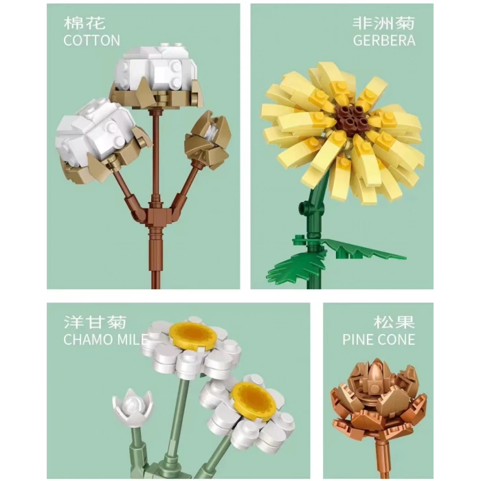 Mikro Blok Sonsuz Çiçekler 2 646 Parça - Lego Setleri - Loz Mini Lego - Çiçek Lego - Loz Lego - Mikro Bloklar