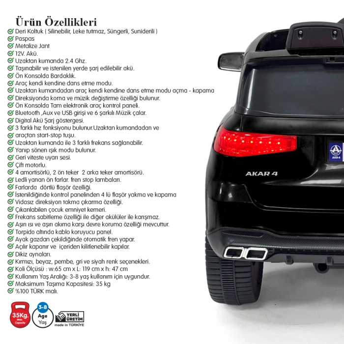 Miracle GT Siyah Uzaktan Kumandalı 4X2 12 Volt Akülü Araba - RC Mercedes Akülü Araba